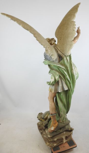 GRANDE STATUE d'église en plâtre polychrome...