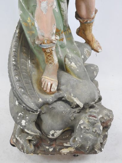 GRANDE STATUE d'église en plâtre polychrome...