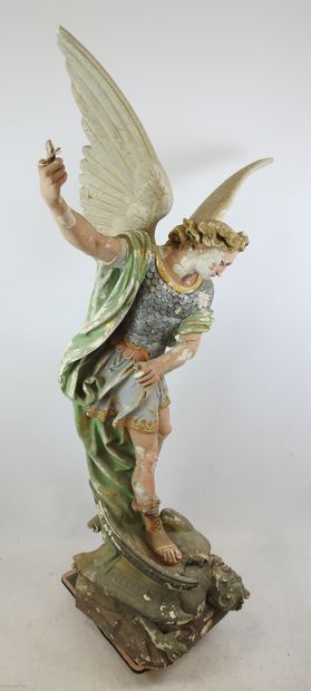 GRANDE STATUE d'église en plâtre polychrome...