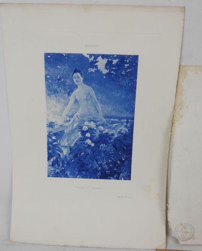 Un lot de quatre lithographies et reproductions...