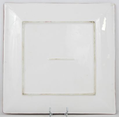 PLAT CARRE en faïence imitation bambou et...