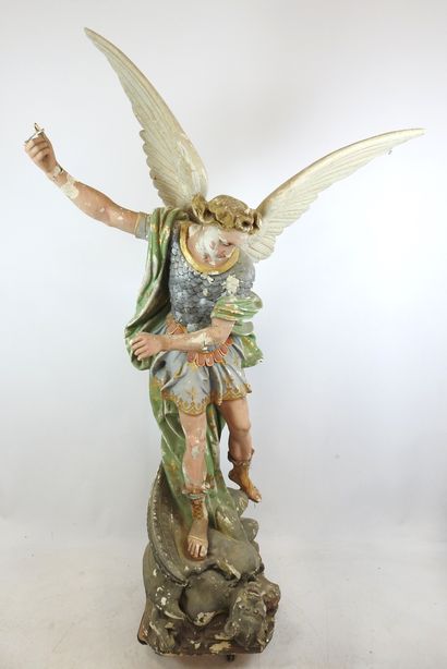 GRANDE STATUE d'église en plâtre polychrome...