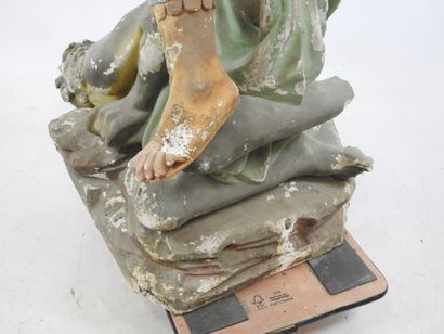 GRANDE STATUE d'église en plâtre polychrome...