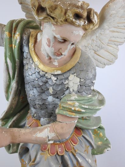 GRANDE STATUE d'église en plâtre polychrome...