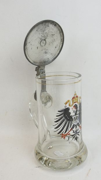 GERMANY . Moulded glass beer mug with pewter...