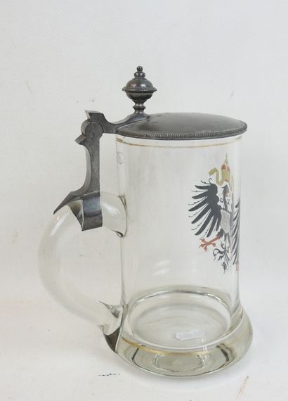 GERMANY . Moulded glass beer mug with pewter...