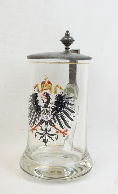GERMANY . Moulded glass beer mug with pewter...