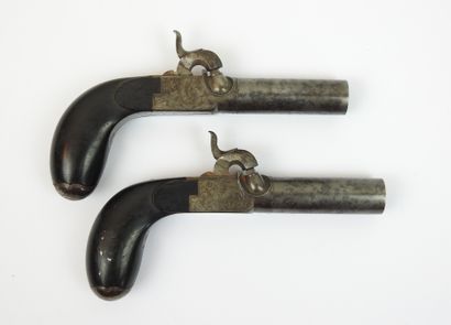 BELGIQUE. Paire de pistolets à coffre à percussion,...