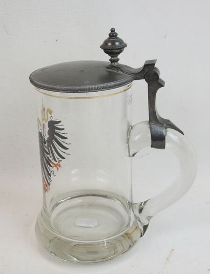 GERMANY . Moulded glass beer mug with pewter...