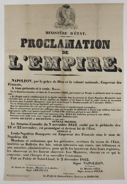 POSTER. Proclamation of the Empire, signed...