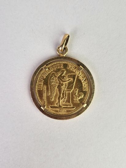 Coin of 20 francs gold Genie, 1876 A mounted...