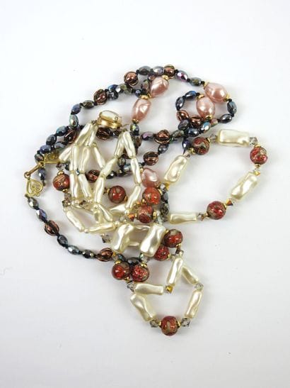 Lot of two necklaces with two rows of Murano...