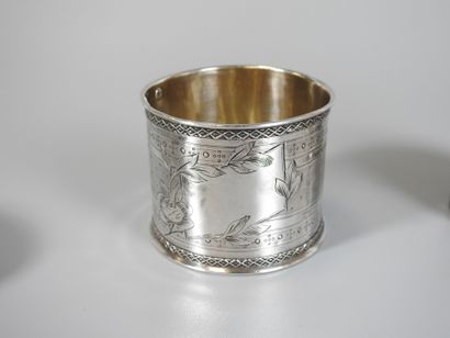 THREE silver napkin rings, Minerve mark....