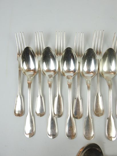 SILVER METAL KITCHEN with twelve large spoons,...