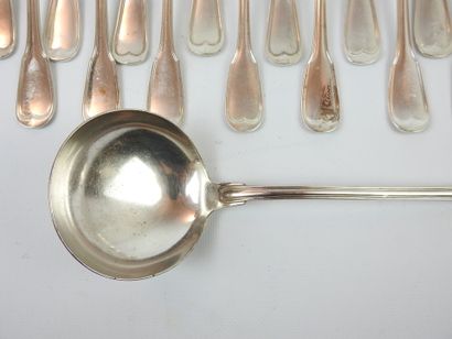 SILVER METAL KITCHEN with twelve large spoons,...