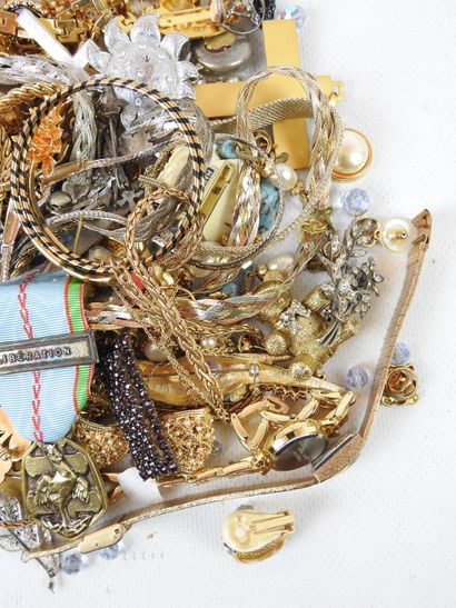 LOT of costume jewelry in gold metal and...