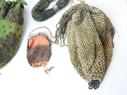 FOUR BOURSES or small beaded bags. 19th century....