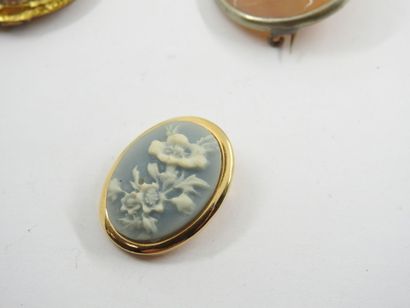 Oval brooch in gilded metal in oval plate...