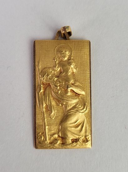 Rectangular religious medal in 18K yellow...