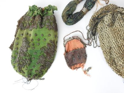 FOUR BOURSES or small beaded bags. 19th century....