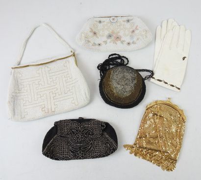 LOT of five clutches or purses in pearls...