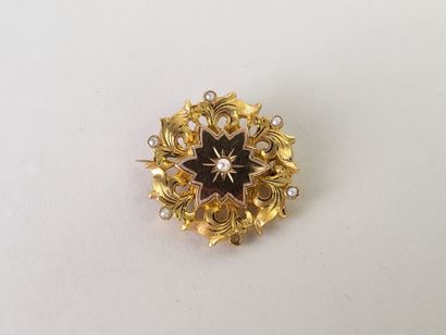 Brooch in 18K yellow gold (750°/°°) decorated...