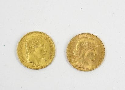 TWO 20 francs gold coins napoleon III 1868...