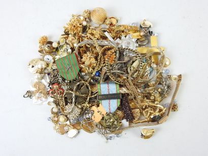 LOT of costume jewelry in gold metal and...