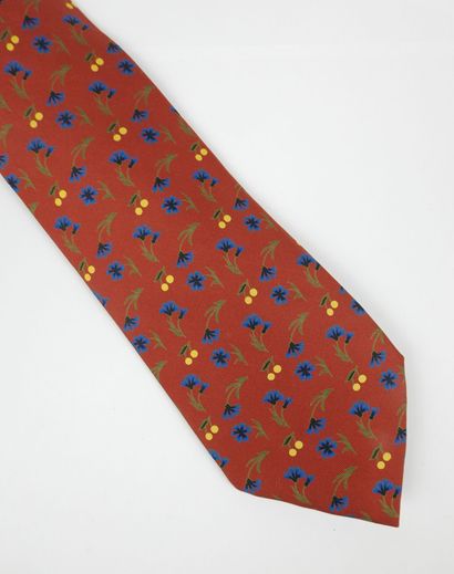 HERMES - Paris : Silk tie with flowers and...