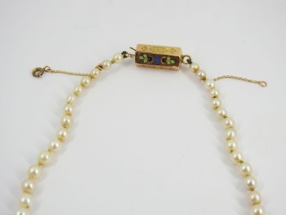 NECKLACE of pearls in fall, clasp in yellow...