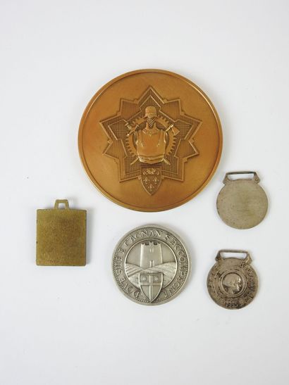 A lot of five medals including a large bronze...