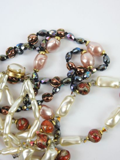 Lot of two necklaces with two rows of Murano...