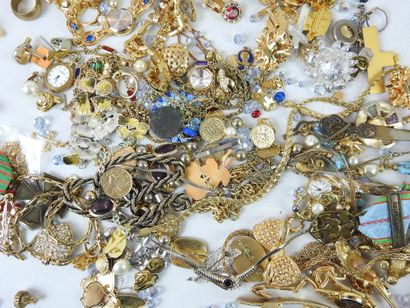 LOT of costume jewelry in gold metal and...