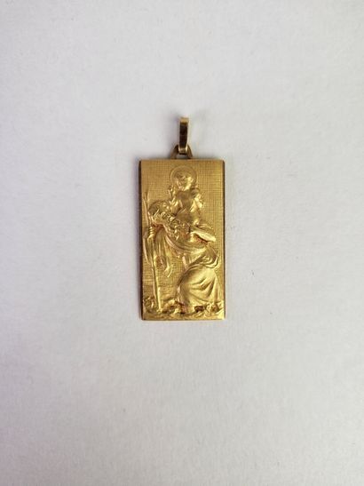Rectangular religious medal in 18K yellow...