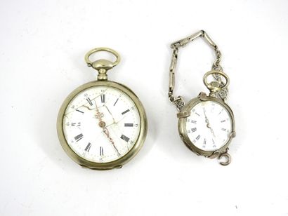 Silver pocket watch (damaged glass) and silver...