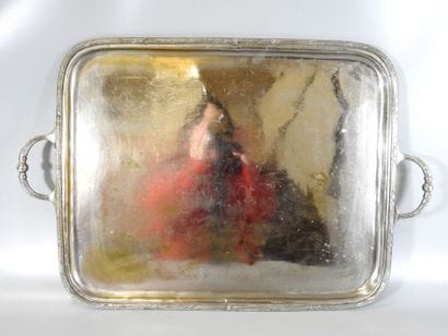 Silver plated metal tray with two handles,...