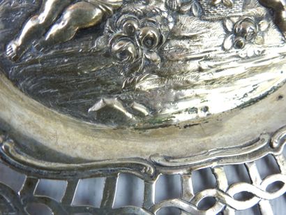 Square silver openwork CUP with central decoration...