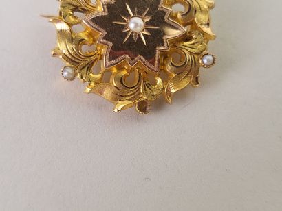 Brooch in 18K yellow gold (750°/°°) decorated...