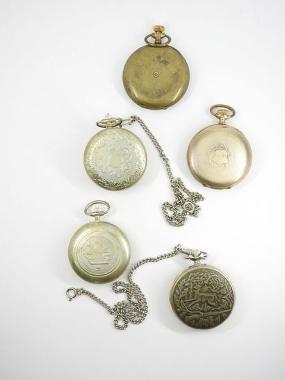 FOUR metal pocket watches, one gold-plated...
