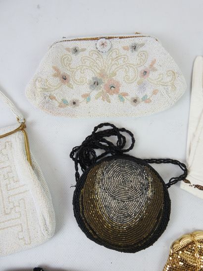 LOT of five clutches or purses in pearls...