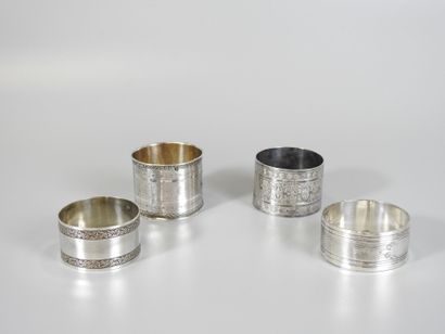THREE silver napkin rings, Minerve mark....