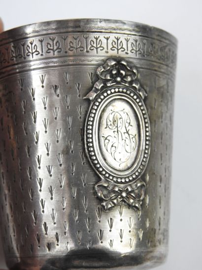 Guilloche silver curon cup, Minerva mark...