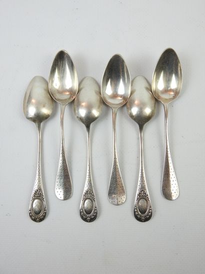 SIX COFFEE SPoons in silver with guilloche...