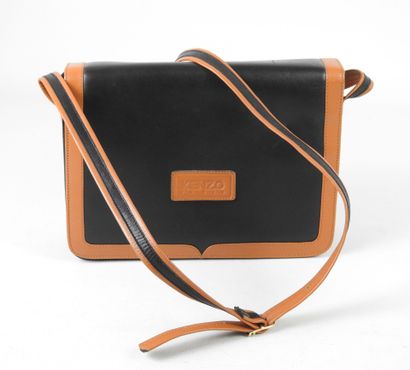 KENZO: Black and brown shoulder bag. 19 x...