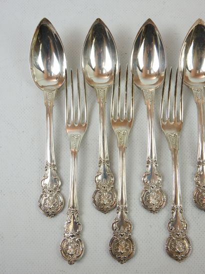 SIX silver CUTLERY of violonnée form with...