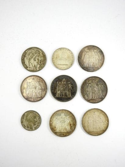 Silver coins including francs 1984 - 10 francs...