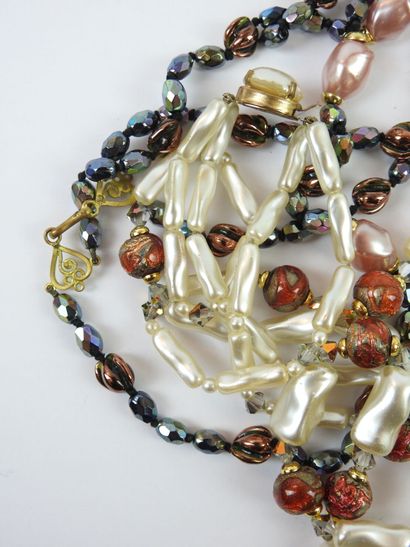 Lot of two necklaces with two rows of Murano...