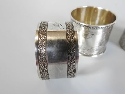 THREE silver napkin rings, Minerve mark....
