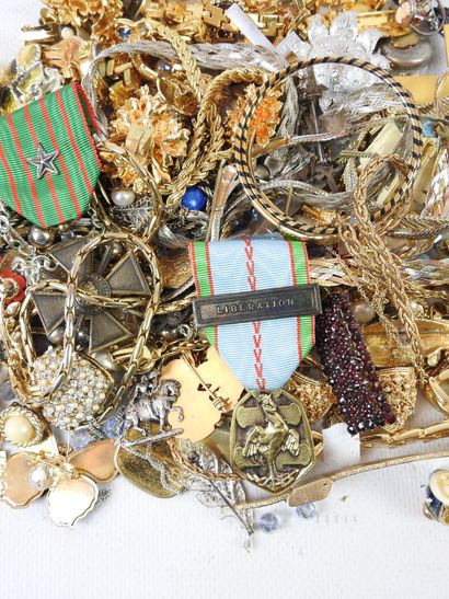 LOT of costume jewelry in gold metal and...