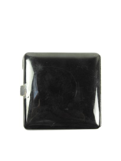 POUDRIER in black lacquered silver metal,...